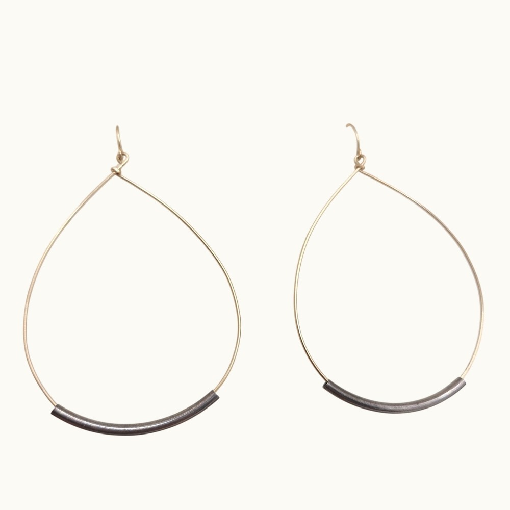 Boho 14k Gold Filled 925 Sterling Silver Teardrop Mixed Metal Hoops Artisan Made